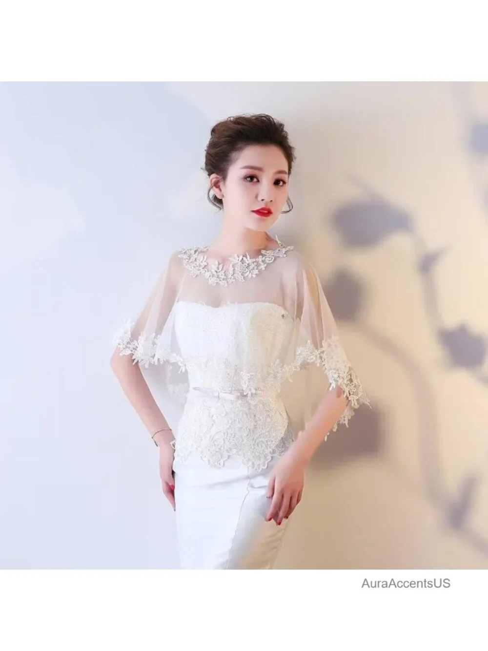 White Lace Appliques Shawls Wedding Bridal Cape Shoulder Covers Bolero